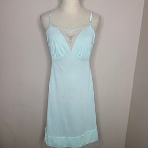 Vtg 60s Henson Kickernick Nightie Slip Dress Beaded Mint Green Coquette Nylon 34